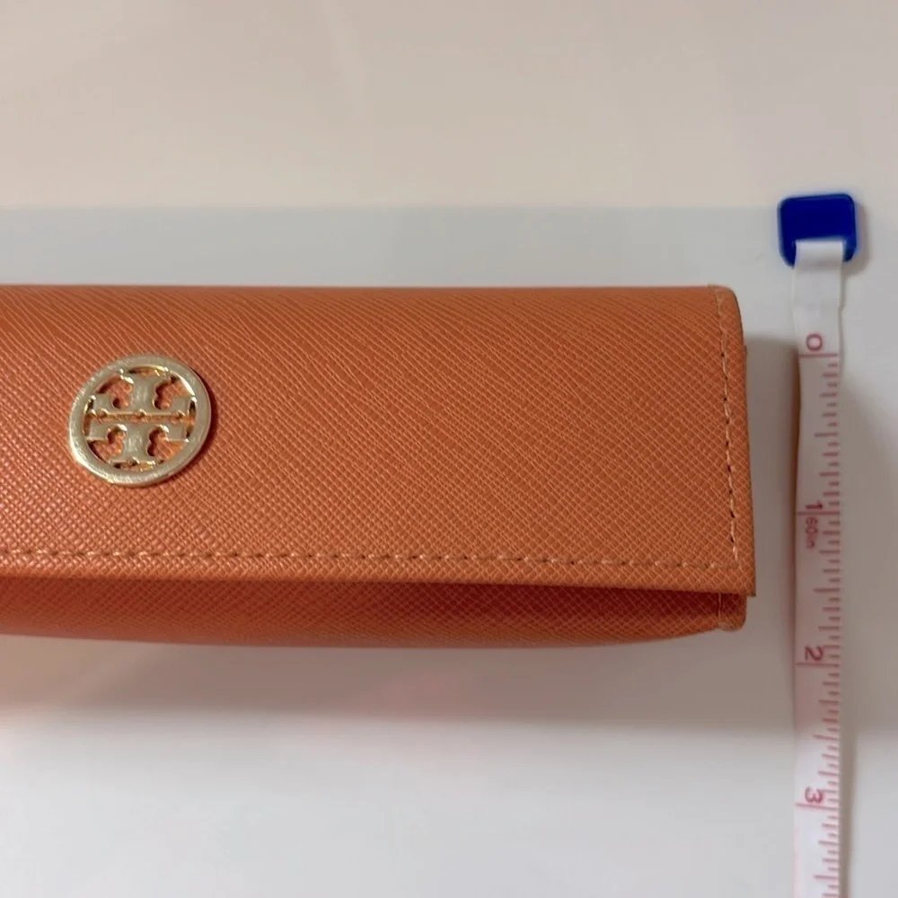 Tory Burch Small Leather Eyeglasses Case Orange with Gold-Tone Logo Hardware